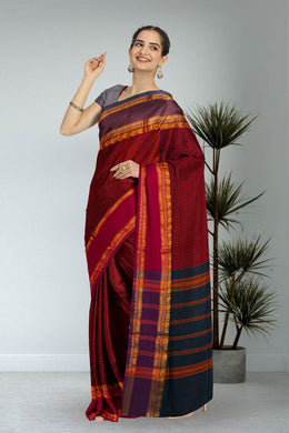 Maroon Handloom Chettinad Cotton Saree 10075919