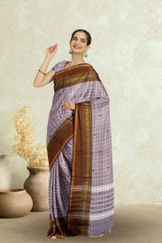 Grey Handloom Chettinad Cotton Saree Without Blouse 10075139