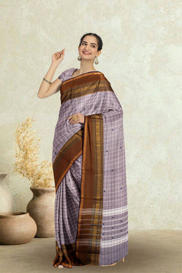 Grey Handloom Chettinad Cotton Saree Without Blouse 10075139