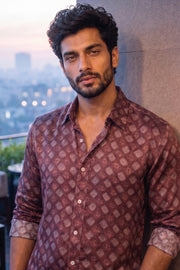 Brown Full Sleeve Vanaspathi Print Modal Silk Mens Shirt 10077510