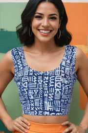 Indigo Blue Hand Block Print Cotton Blouse 10074440