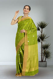 Green Chanderi Silk Cotton Saree 10075374