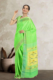 Neon Green Handloom Paithani Cotton Saree with Silk Pallu 10062508