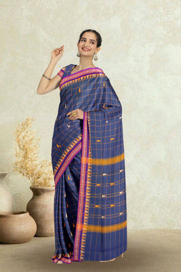 Blue Handloom Chettinad Cotton Saree Without Blouse 10075143