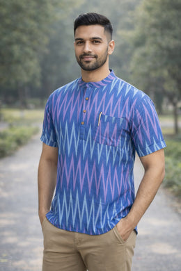 Ikat Cotton Men's Short Kurta With Front Pocket 10076952