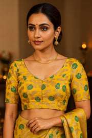 Yellow Banarasi Organza Blouse with Floral Motif 10076215
