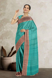 Strong Cyan Kanjivaram Vegan Silk Saree 10075562