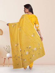 Yellow Hand Painted 3-Piece Salwar Suit Material 10076020