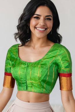 Green Gadwal Silk Blouse 10074439