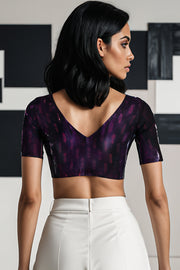 Maroon Floral Motif Indigo Hand Block Print Cotton Blouse 10074600