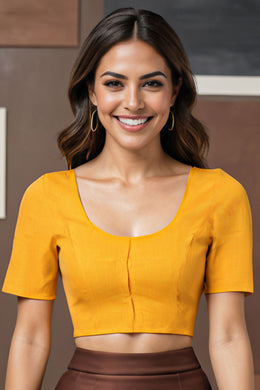 Marigold Yellow Handcrafted Oxford Cotton Solid Style Blouse 10073193