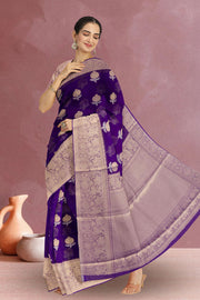 Purple Banarasi Organza Saree 10067275