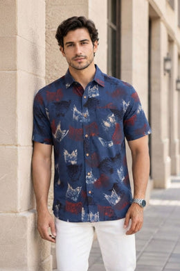 Blue Half Sleeve Ajrakh Printed Cotton Mens Shirt 10072720