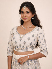Cream Net Silk Embroidered Lehenga 10076880