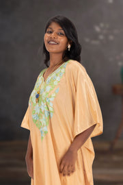 Beige Sozni Embroidered Crepe Silk Kaftan 10064728