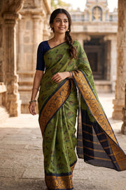 Olive Green Sungudi Saree 10078067
