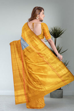 Cadet Gray Korvai Kanjivaram Silk Saree 10075667