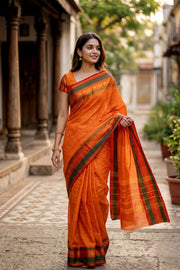Orange Handloom Chettinad Cotton Saree 10077338