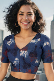 Blue Ajrakh Printed Cotton Blouse 10073381