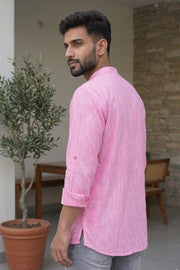 Pink Full Sleeve Slub Cotton Solid Style Men's Kurta 10074257