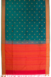 Peacock Green Handloom Kanchi Silk Cotton Saree 10077996
