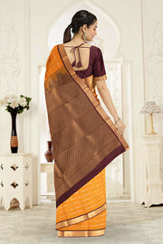 Yellow Kanjivaram Vegan Silk Saree 10076040