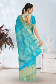 Topaz Blue Pure Zari Bridal Kanjivaram Silk Saree 10063064