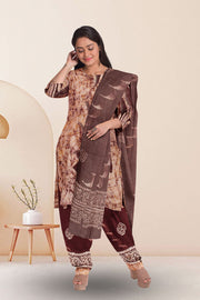Brown Batik Printed 3-Piece Salwar Suit Material 10076005