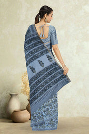 Blue Sanganeri Printed Silk Cotton Saree 10075709