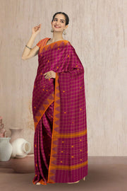Maroon Handloom Chettinad Cotton Saree 10072661