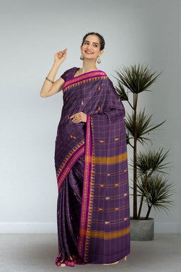 Purple Handloom Chettinad Cotton Saree Without Blouse 10075145