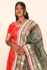 Orange Handcrafted Kota Doria Cotton Lehenga