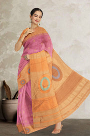 Kanjivaram Vegan Viscose Silk Pink Color Jute Style Finish 10075596