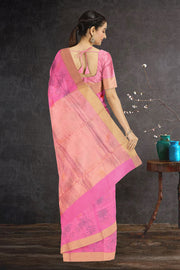 Pink Parrot Motifs Chanderi Printed Silk Cotton Saree 10075926
