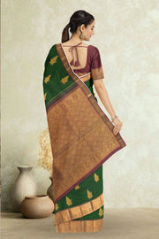 Dark Green Pure Zari Kanjivaram Silk Saree 10059200