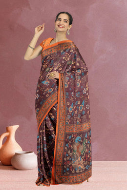 Brown Kalamkari Printed Malai Cotton Saree 10074691