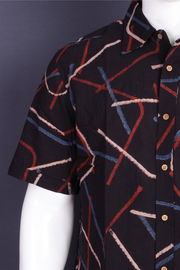 Black Ajrakh Printed Half Sleeve Cotton Mens Shirt 10076824