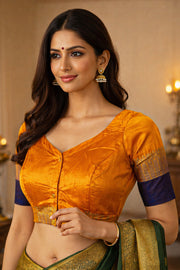 Burnt Amber Yellow Kanjivaram Soft Silk Blouse 10076612