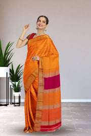 Orange Maheshwari Silk Cotton Saree 10075241
