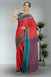 Red Art Silk Kanjivaram Saree With Checks Design 10076347
