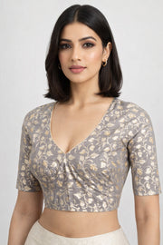 Grey Aari Embroidered Banarasi Silk Blouse 10062279