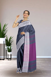 Grey Shantipur Tant Bengal Cotton Saree 10074984
