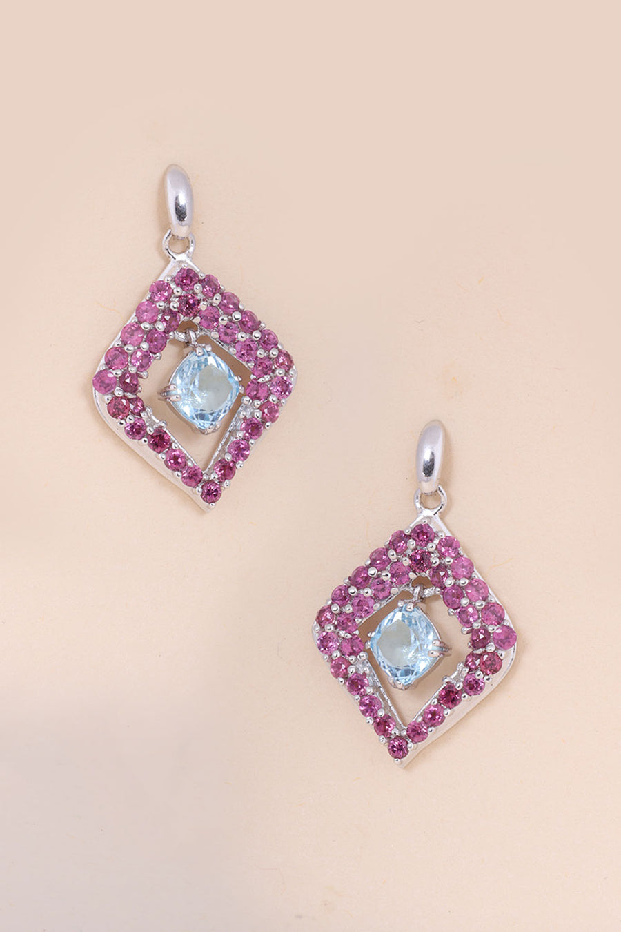 Blue Topaz & Rhodolite Sterling Silver Stud Earring - Avishya