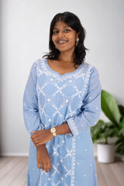 Blue Chikankari Embroidery Cotton Kurta 10074390