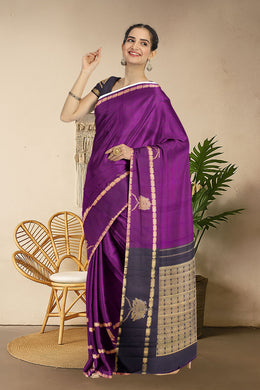 Purple Handloom Pure Zari Jacquard Kanjivaram Silk Saree 10063125