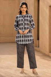 Denim Blue Hand Block Printed Cotton Kurti & Pant Set 10077652