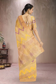 Yellow Hand Block Printed Chanderi Saree 10049152
