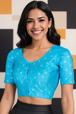 Blue Banarasi Chiniya Silk Blouse 10075006