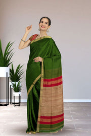Green Maheshwari Silk Cotton Saree 10075240