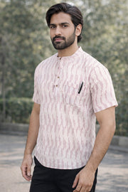 Ikat Cotton Men's Short Kurta With Slim-Fit Design & Front Pocket 10076946